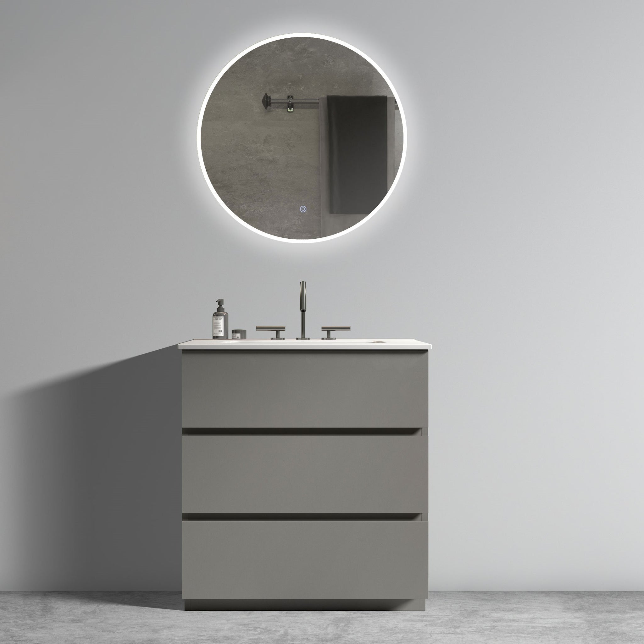 Tia 30" Gray Bathroom Vanity With Sink With 3 Faucet Holes, Large Storage Freestanding Bathroom Vanity For Modern Bathroom, One Piece White Sink Basin Without Drain And Faucet, Pre Assembledt Gray