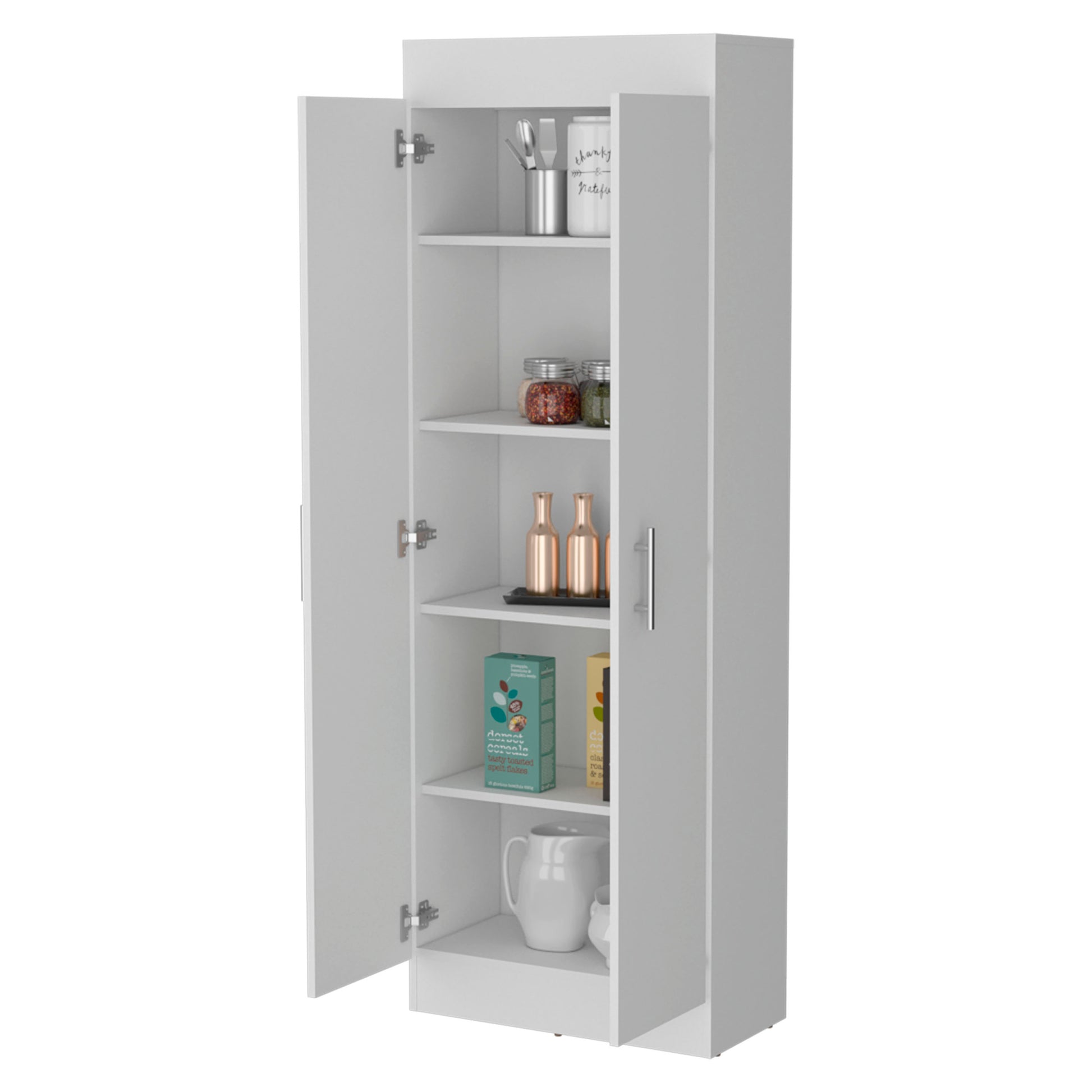 Dawson Pantry Cabinet With Sleek 5 Shelf Storage White White Kitchen Contemporary Rectangular Pine Particle Board Engineered Wood