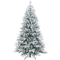 Homcom 7Ft Snow Flocked Artificial Christmas Tree With 1401 Tips, Foldable Metal Stand, Easy Assembly, Hinged Xmas Tree For Home, Office, Holiday, Green Green Plastic