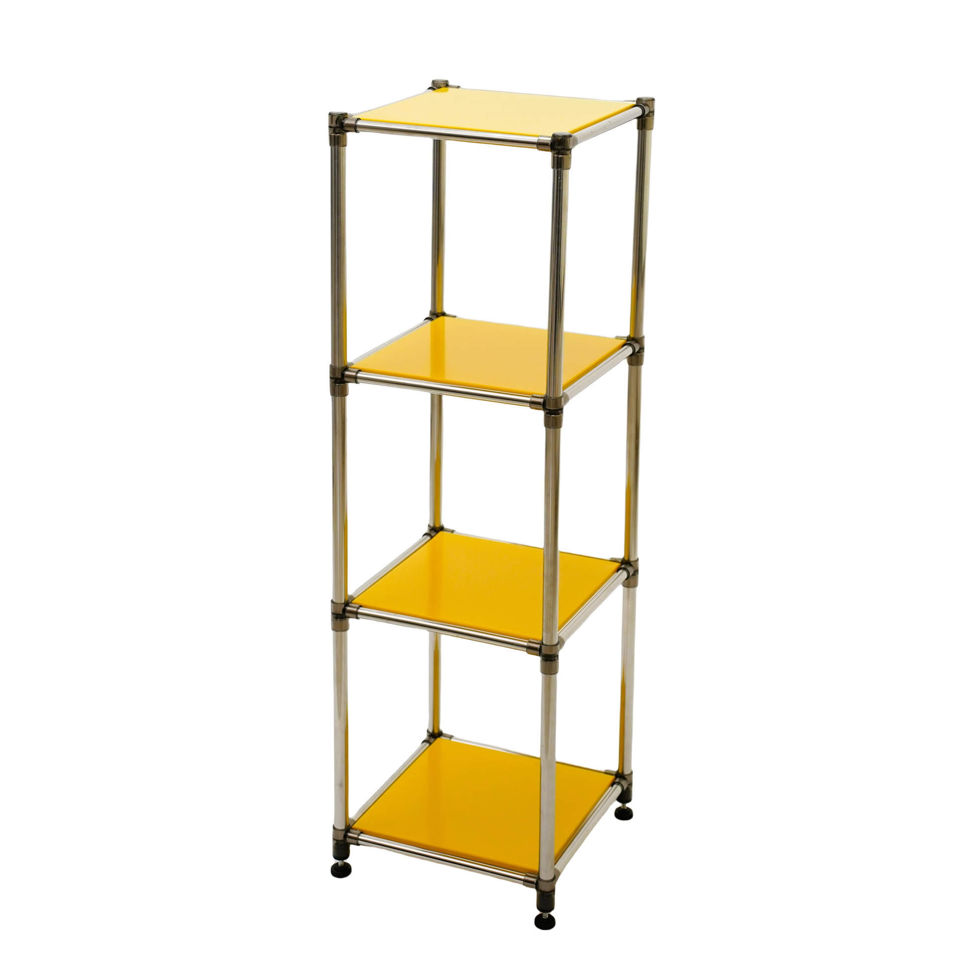 Korean Yellow 4 Tier Heavy Duty Stainless Steel Storage Shelving Unit, 100Lbs Shelf 49"H X 14.9"W X 13.7"D For Indoor Outdoor Organizationmodular Rack, Extremely Durabl Yellow Primary Living Space