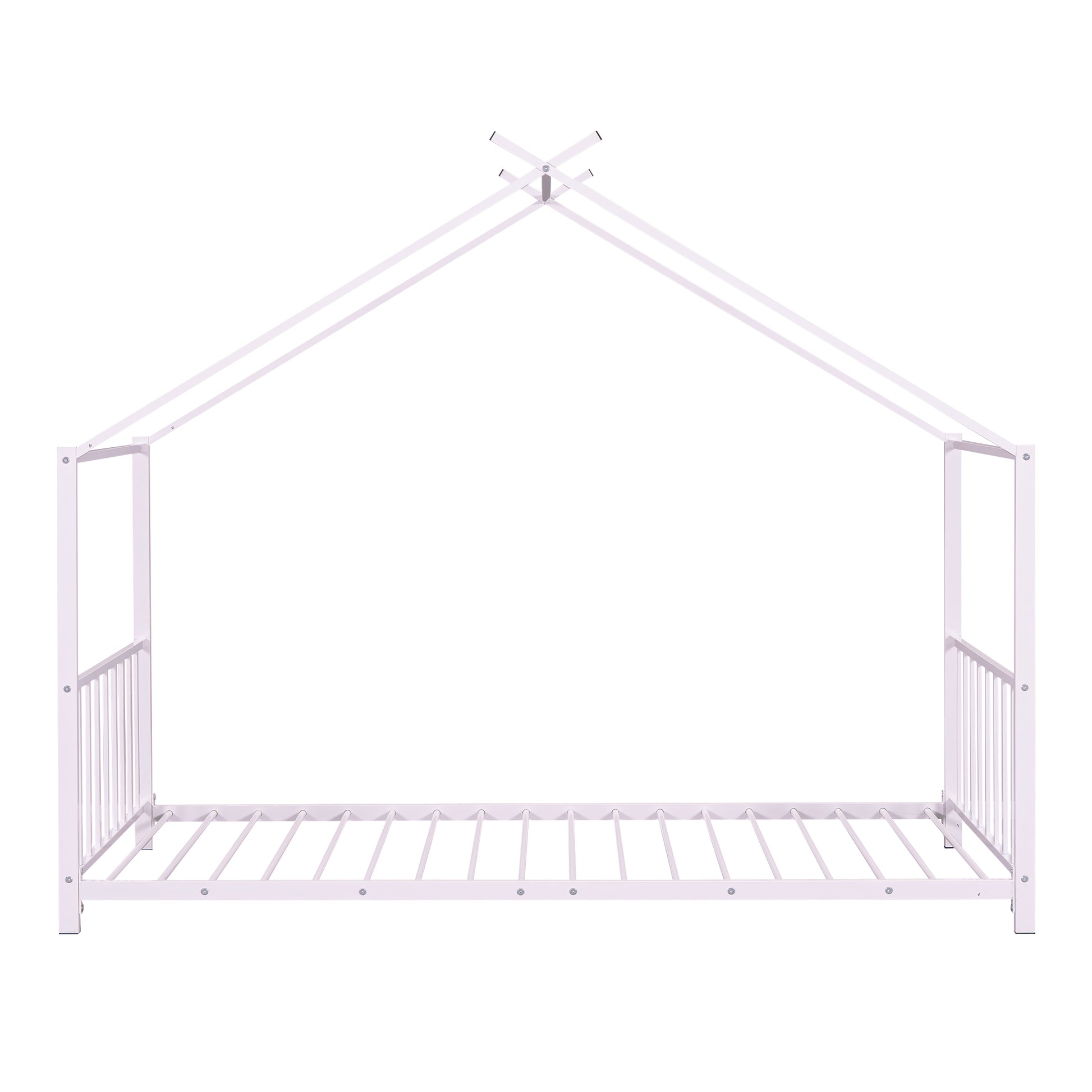 Twin Size Metal House Platform Bed, Pink Box Spring Not Required Twin Pink Metal Bedroom Bed Frame Metal