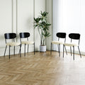 Modern Grey Simple Pu Dining Chair Upholstered Chair Family Bedroom Stool Back Dressing, Black Round Table Set, Bentwood Covered With Ash Veneer Chair Back, Chair Black Metal Legs Set Of 5 Black Mdf