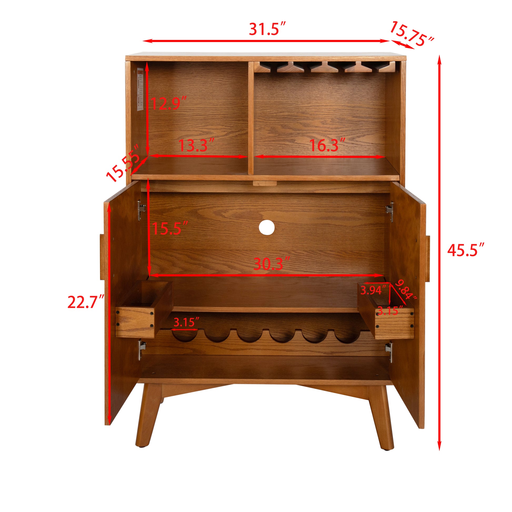 31.5" Liquor Cabinet With Wine Glass Holder & Wine Rack & Adjustable Shelf, Wine Cabinet, Kitchen Coffee Bar Cabinet, Rustic Sideboard Buffet Cabinet With Storage For Home Farmhouse Dining Room Wood Mdf