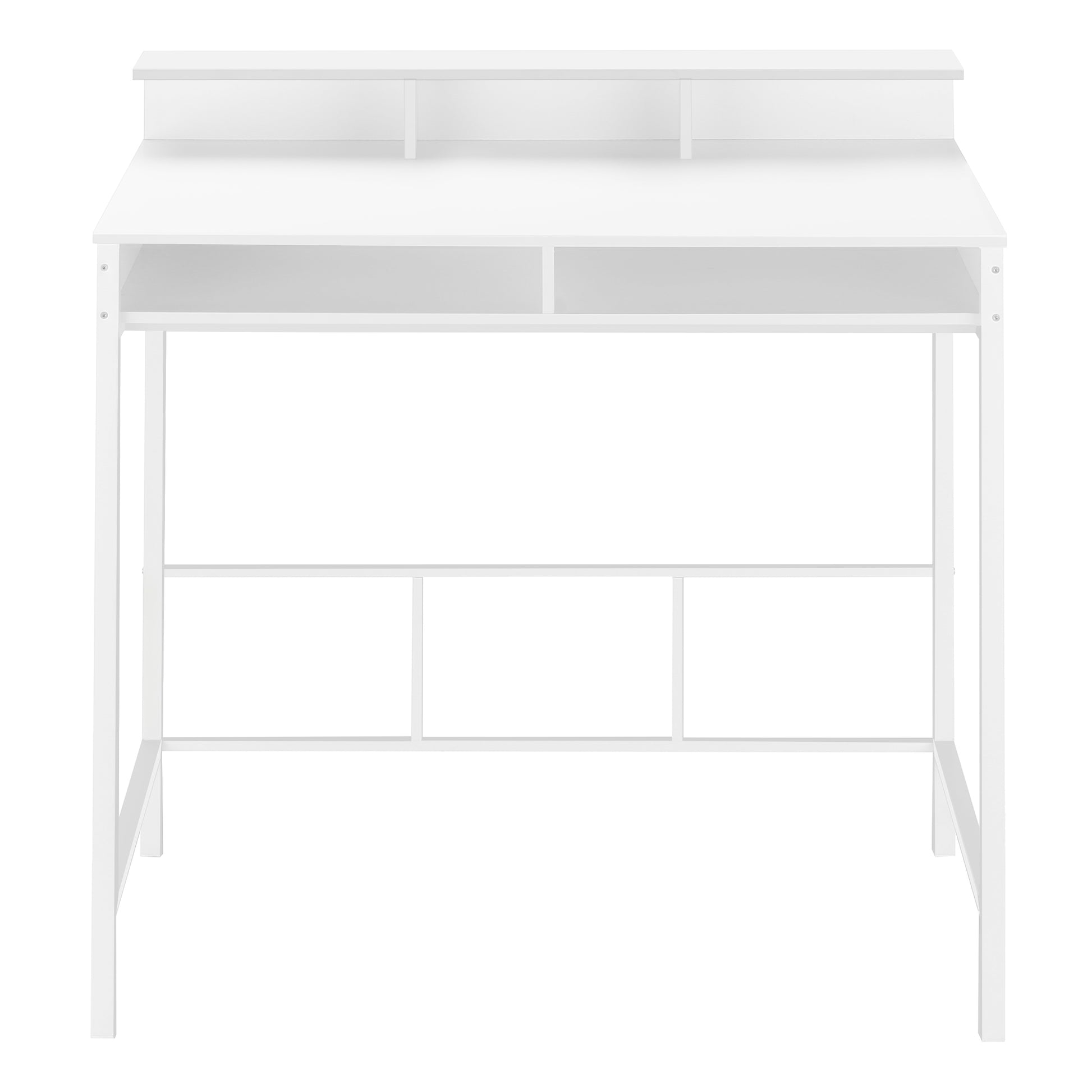 Computer Desk, Home Office, Standing, Storage Shelves, 48"L, Work, Laptop, White Laminate, White Metal, Contemporary, Modern White Metal