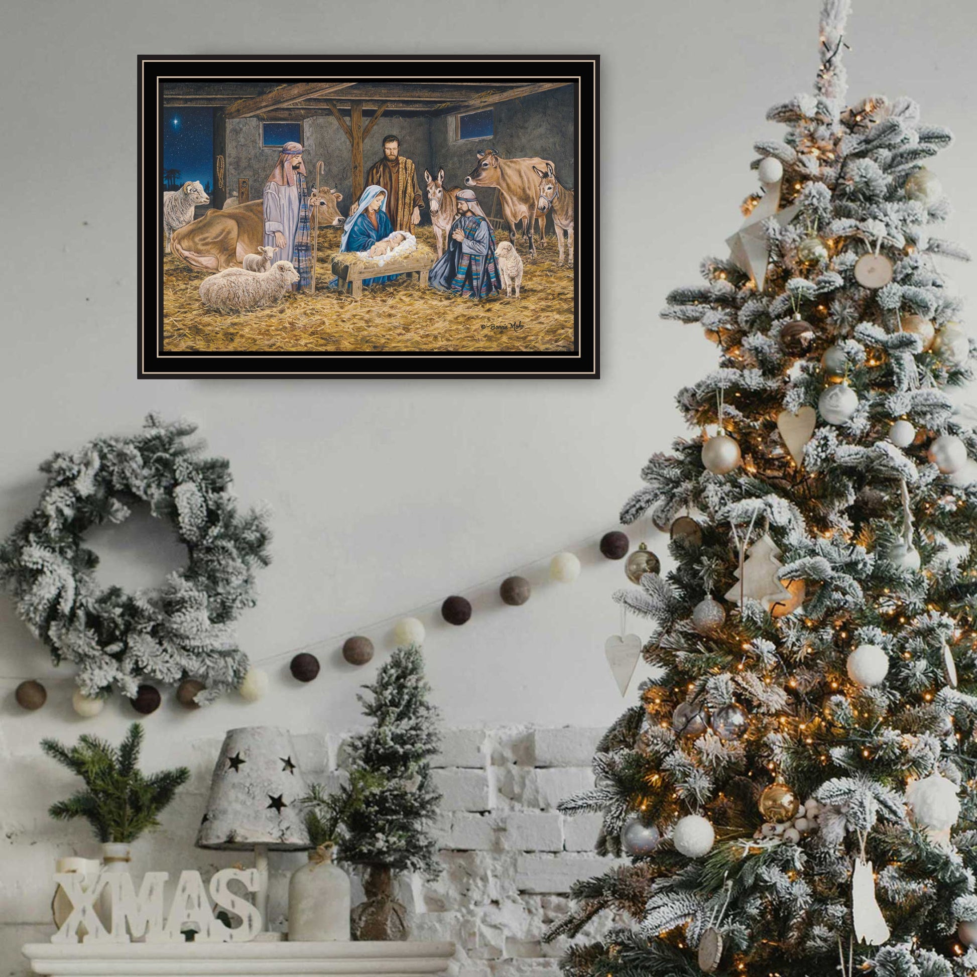 The Greatest Gift Of All The Birth Of Christ Black Framed Wall Art For Living Room, Nativity Wall Art Print For Home Decor, Bedroom Wall Art By Bonnie Mohr Multicolor Wood Paper