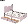 Full Size Upholstered Platform Bed With Cartoon Ears Shaped Headboard And 2 Drawers, Pink Box Spring Not Required Full Pink Wood Bedroom Bed Frame Faux Leather Upholstered