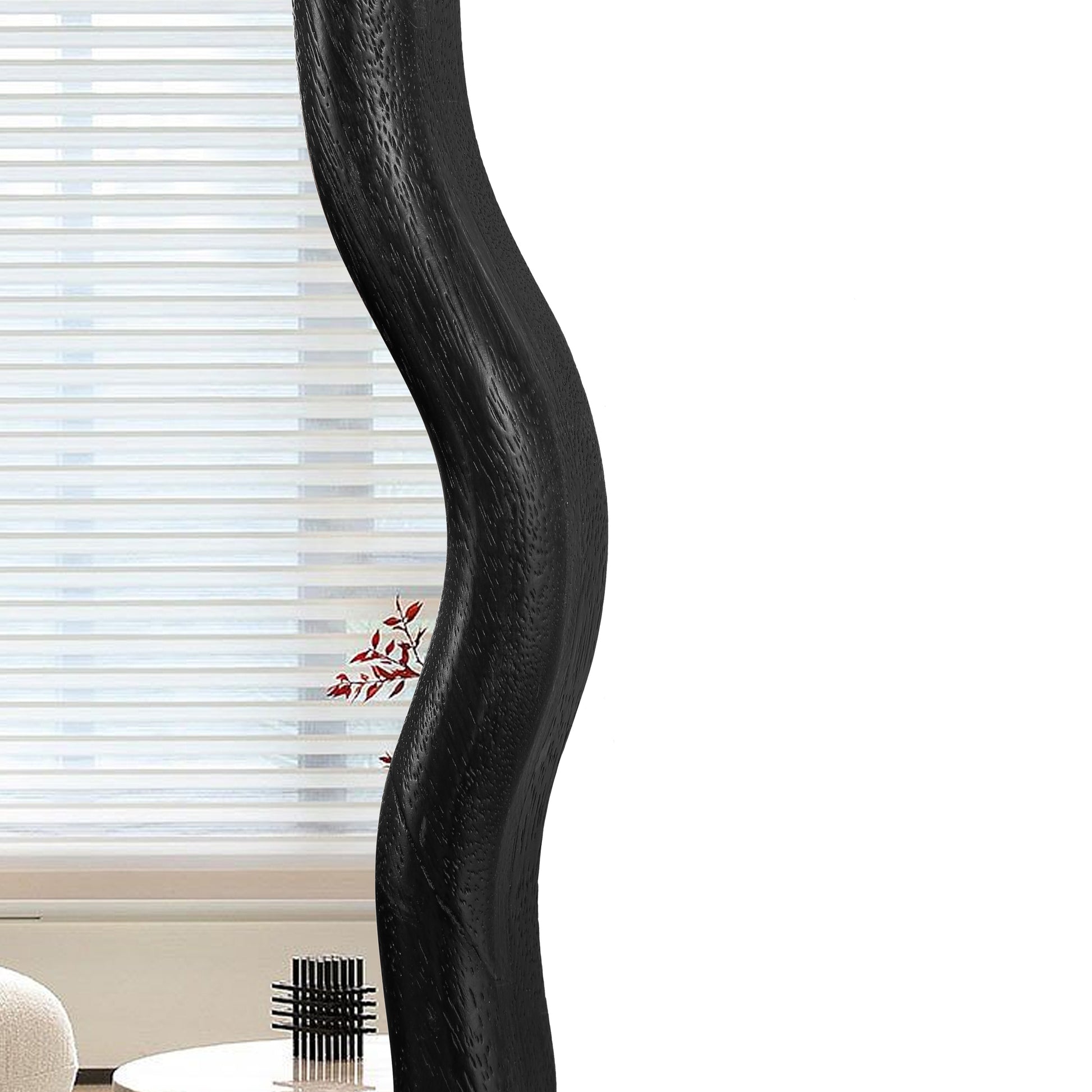 Solid Wood Wavy Mirror Black Vanity Mirror Wall Decor 36" X 36" Modern Mirror Wall Decor For Bathroom, Bedroom, Living Room, Dining Room, Cloakroom, Entryway Black Glass Solid Wood
