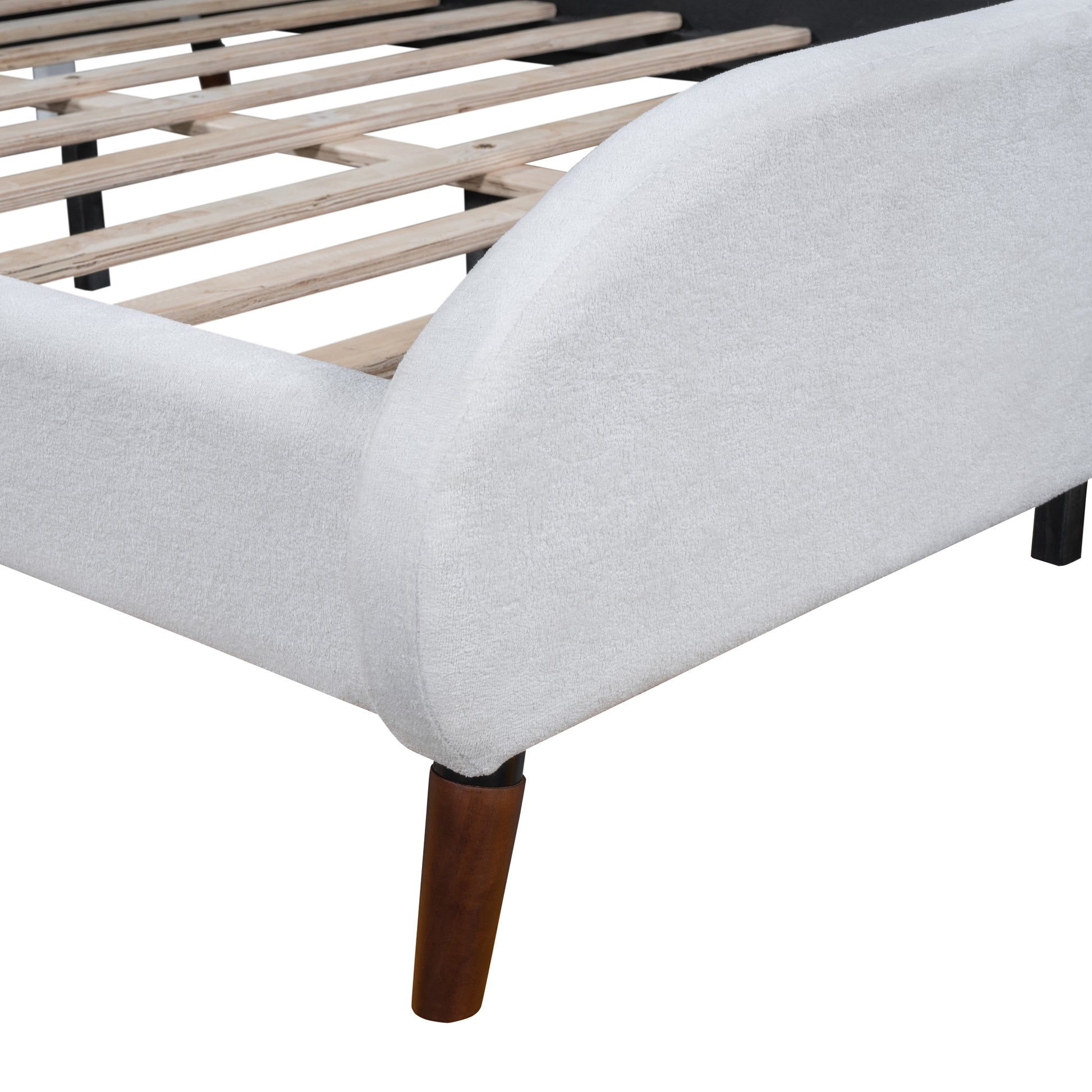Full Size Upholstered Platform Bed With Sheep Shaped Headboard, White Full White Plywood