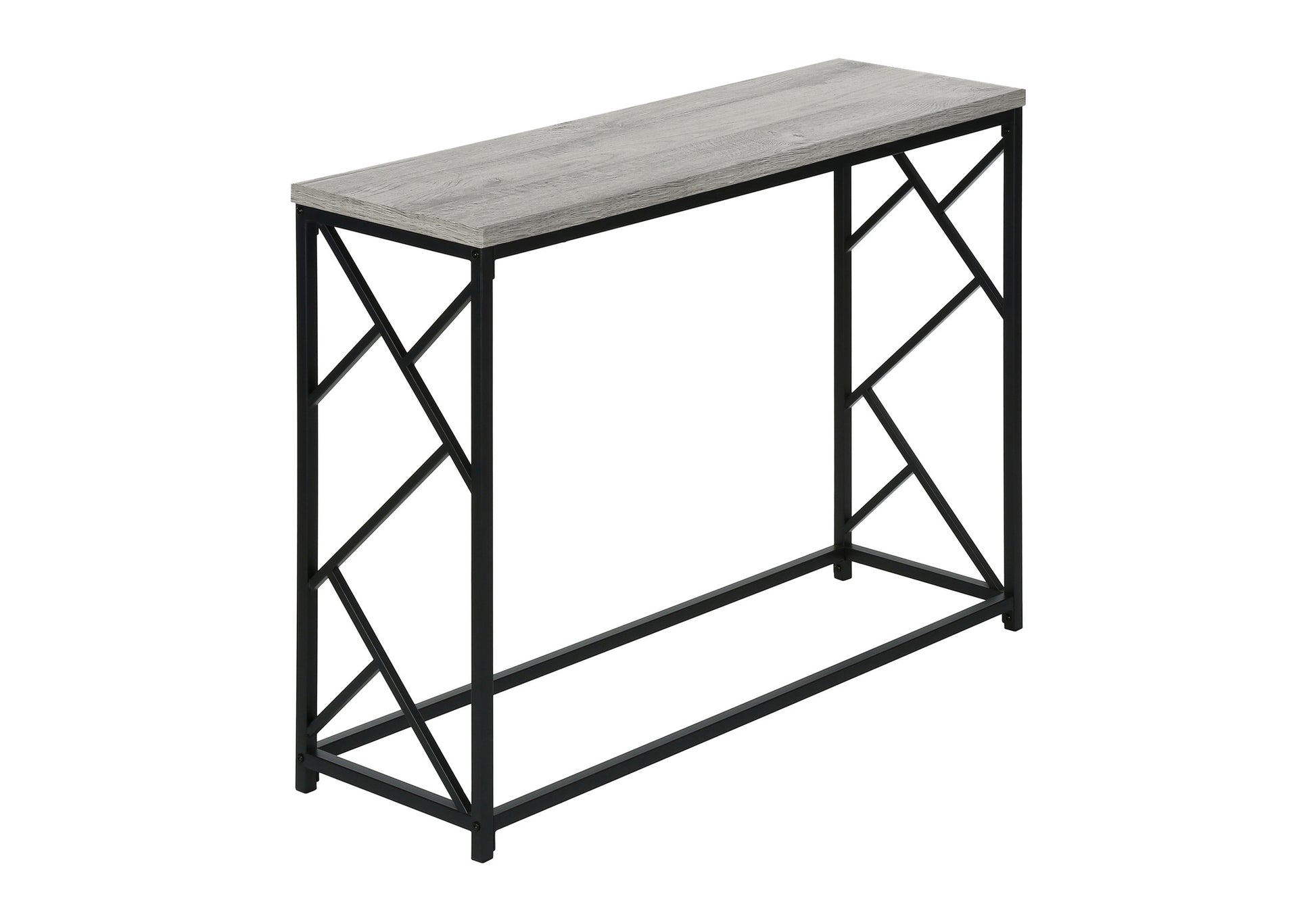 Accent Table, Console, Entryway, Narrow, Sofa, Living Room, Bedroom, Grey Laminate, Black Metal, Contemporary, Modern Grey Metal