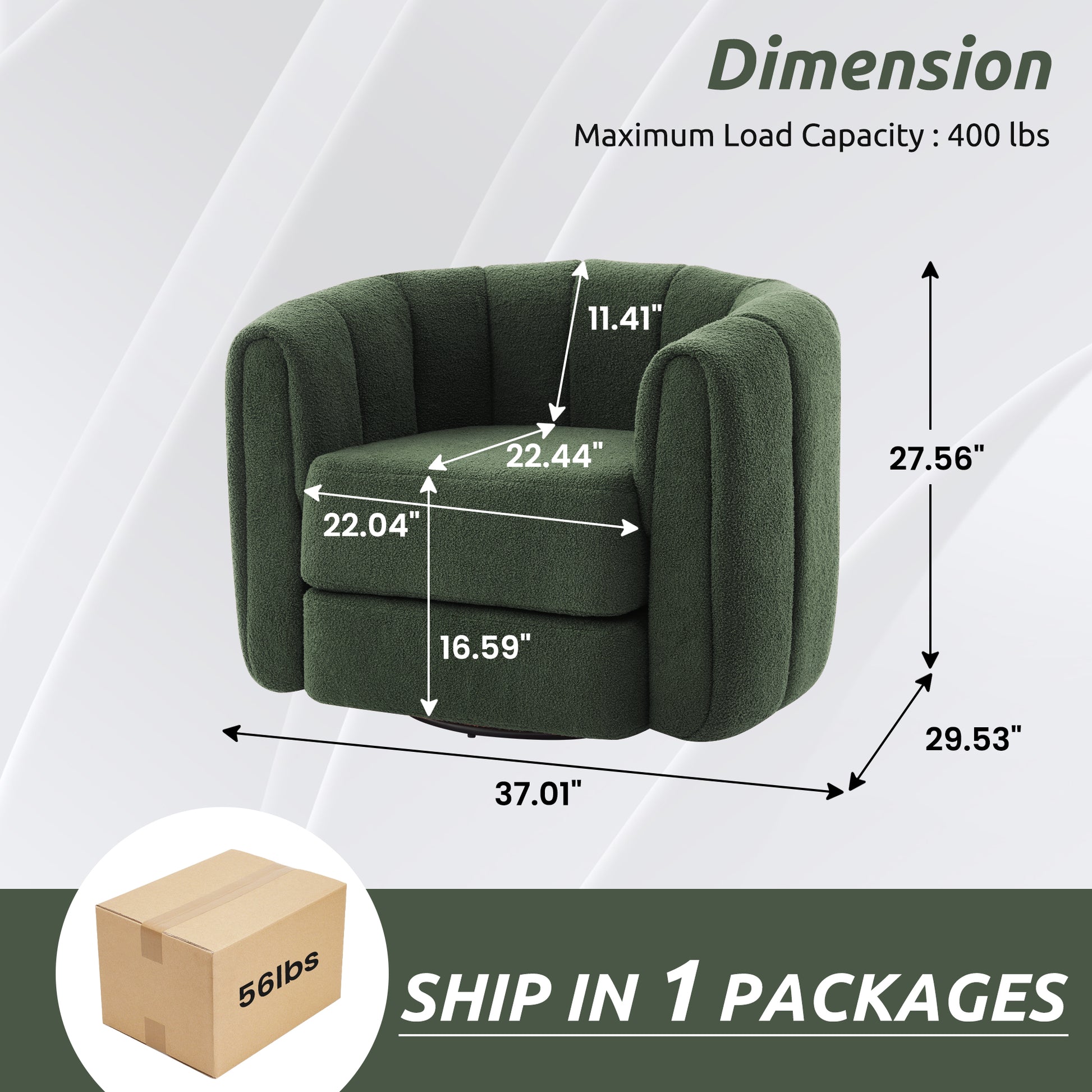 Swivel Accent Chair For Living Room, Sofa Chairs With Wood Base Side, Comfy Swivel Accent Chair With Wide Upholstered, For Living Room Green Dark Green Teddy