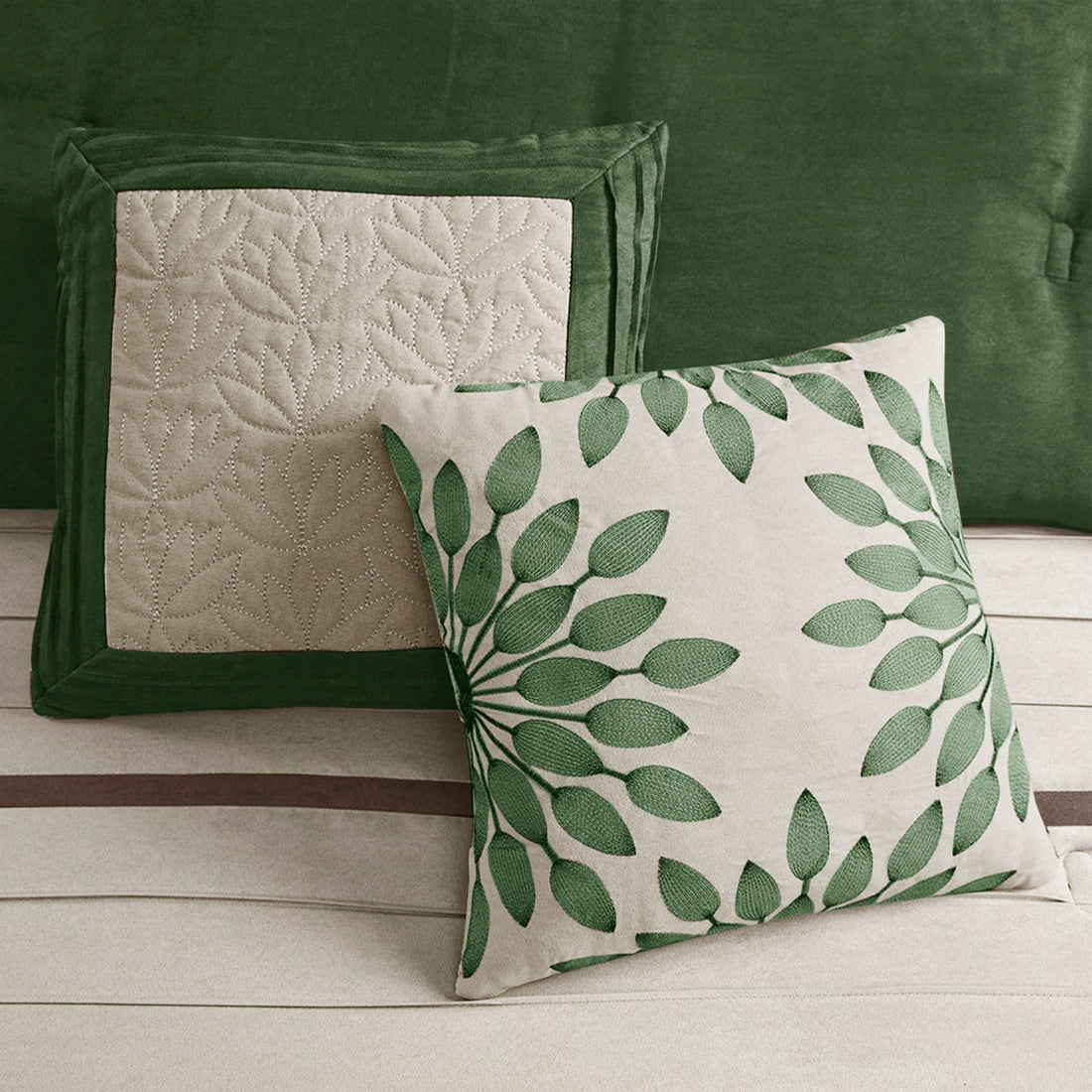 7 Pc Pieced Faux Suede Comforter Set Green Queen Queen Green Polyester