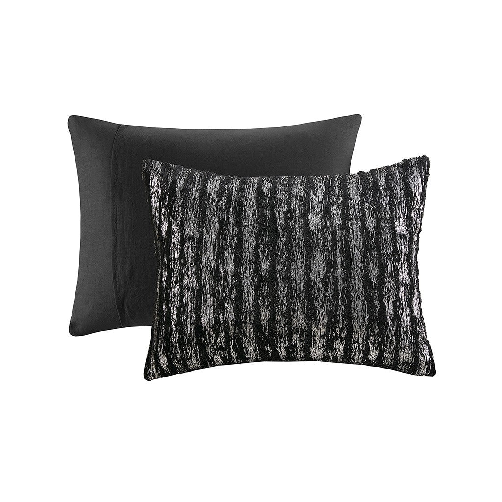 Metallic Print Faux Fur Comforter Set Queen Black Silver Polyester