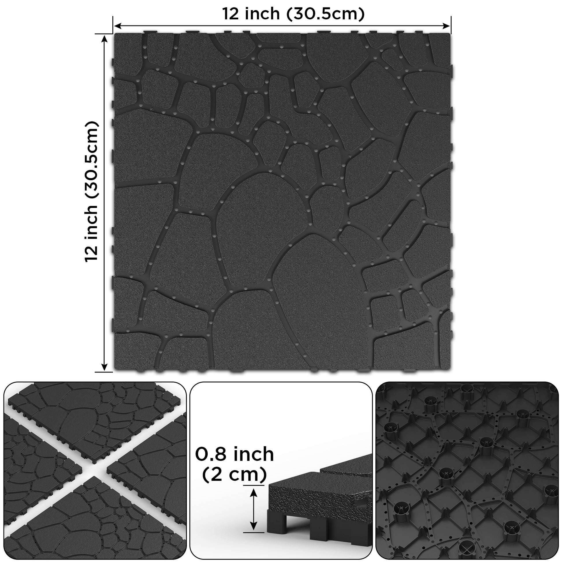 Stone Texture 12" Patio Deck Tiles, Diy Module Interlocking Decking Tiles Floor Tile,Easy And Quick Installation Court Tiles For Porch Poolside Balcony Backyard 44Pcs ,Dark Gray Grey Garden &