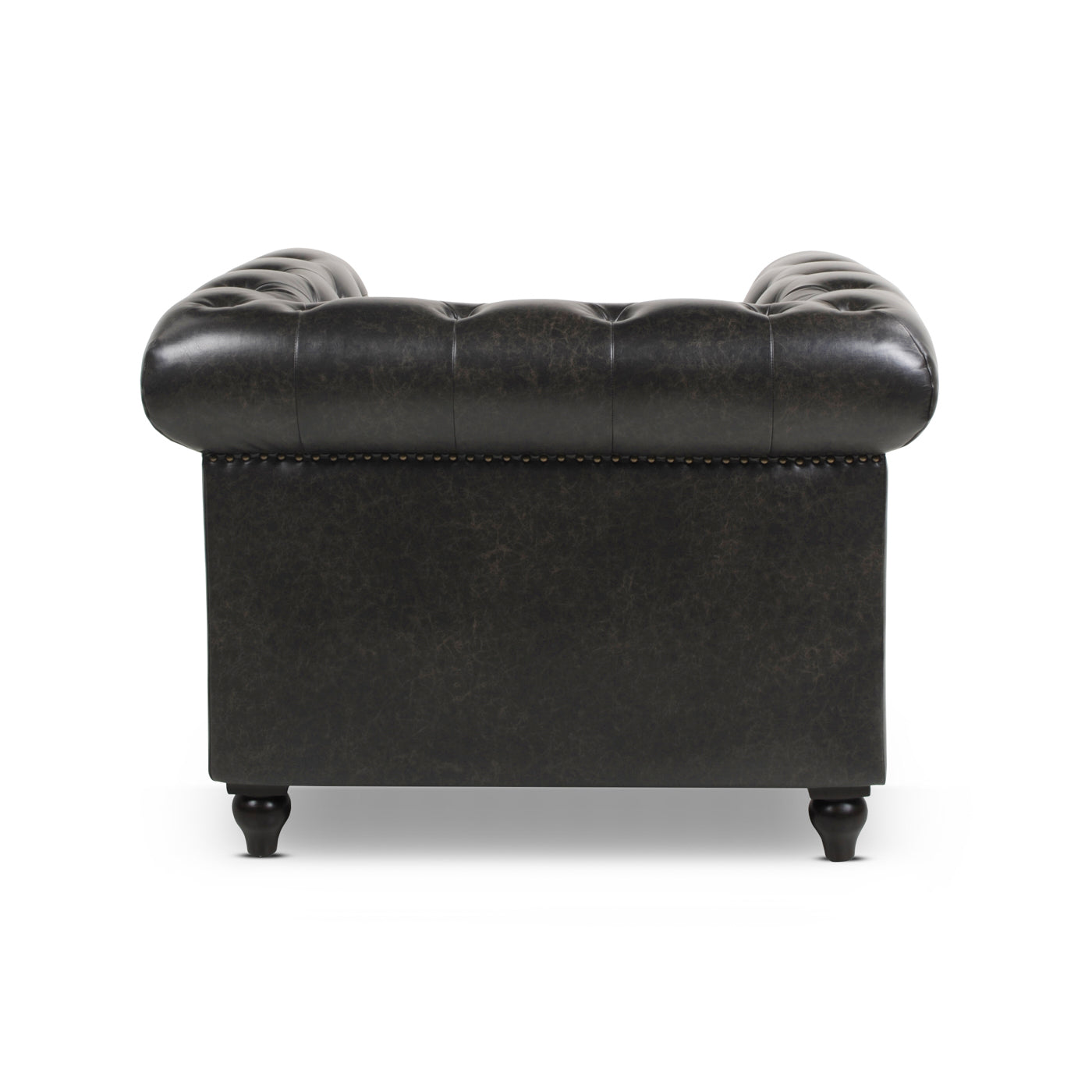 Winston 42.5" Chesterfield Accent Armchair, Vintage Black Brown Faux Leather Black Vintage Foam Faux Leather