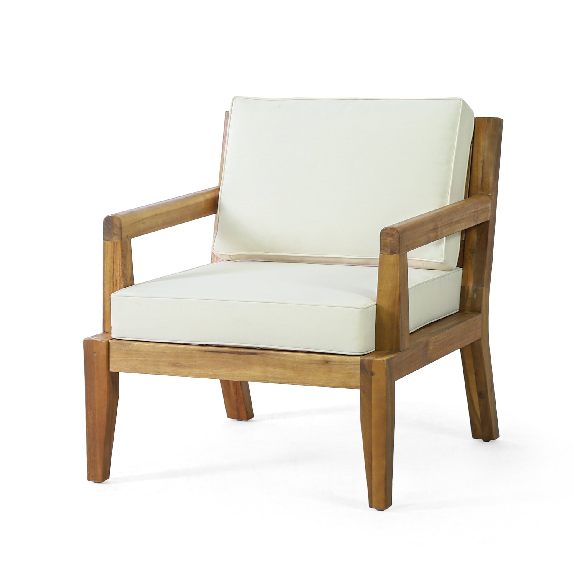 Outdoor Club Chairs With Cushions, 29'' H X 26.5'' W X 29'' D, Acacia Wood Teak Finish Beige Beige Acacia Wood