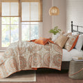 6 Piece Reversible Quilt Set With Throw Pillows Orange King Cal King Orange Cotton