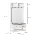 Homcom 3 In 1 Hall Tree, Entryway Bench With Coat Rack, Mudroom Bench With Shoe Rack, 2 Storage Drawers, 4 Hooks And Padded Seat Cushions For Hallway, White White Mdf