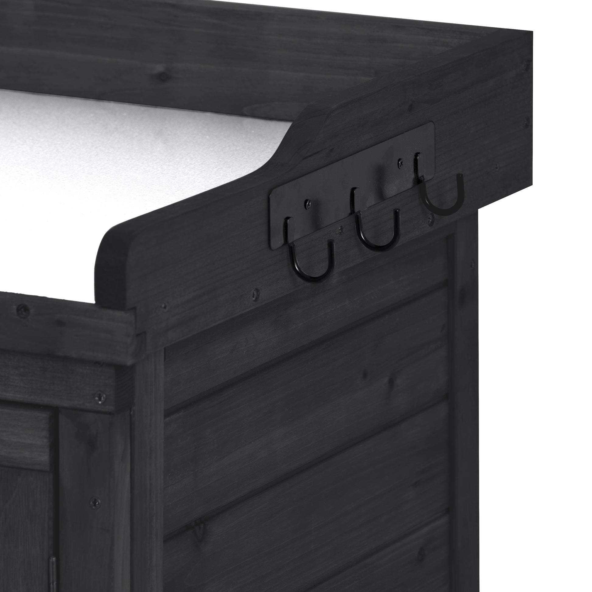 Outdoor 39" Potting Bench Table, Rustic Garden Wood Workstation Storage Cabinet Garden Shed With 2 Tier Shelves And Side Hook, Black Black Garden & Outdoor Casual Wood Solid Wood