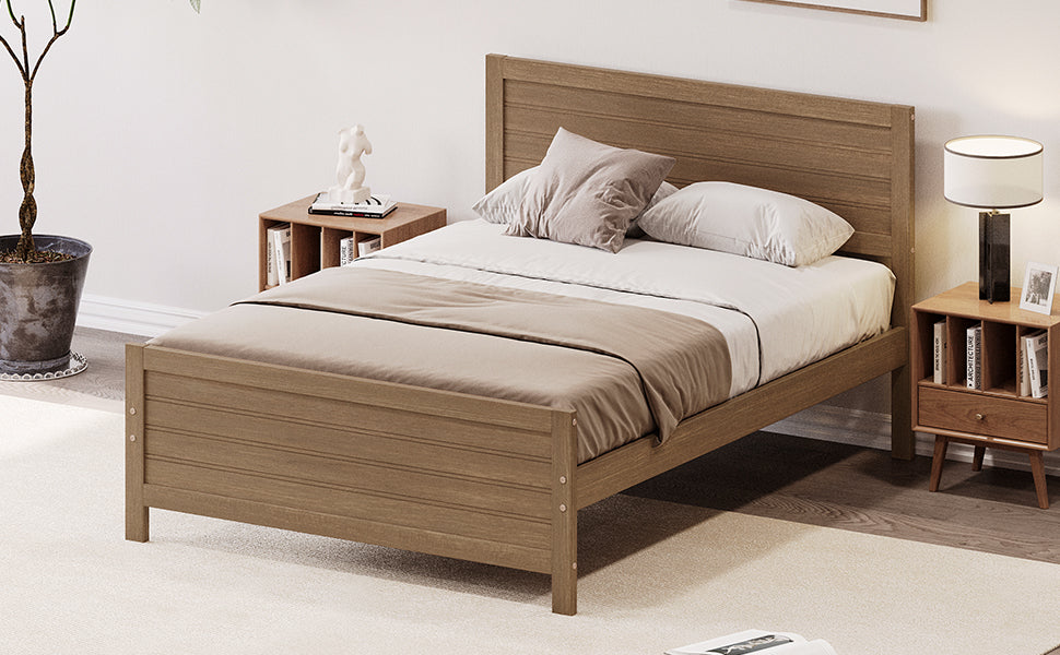 Wood Platform Bed Frame With Headboard, Mattress Foundation With Wood Slat Support, No Box Spring Needed, Full Size, Walnut Box Spring Not Required Full Walnut Wood Solid Wood Mdf