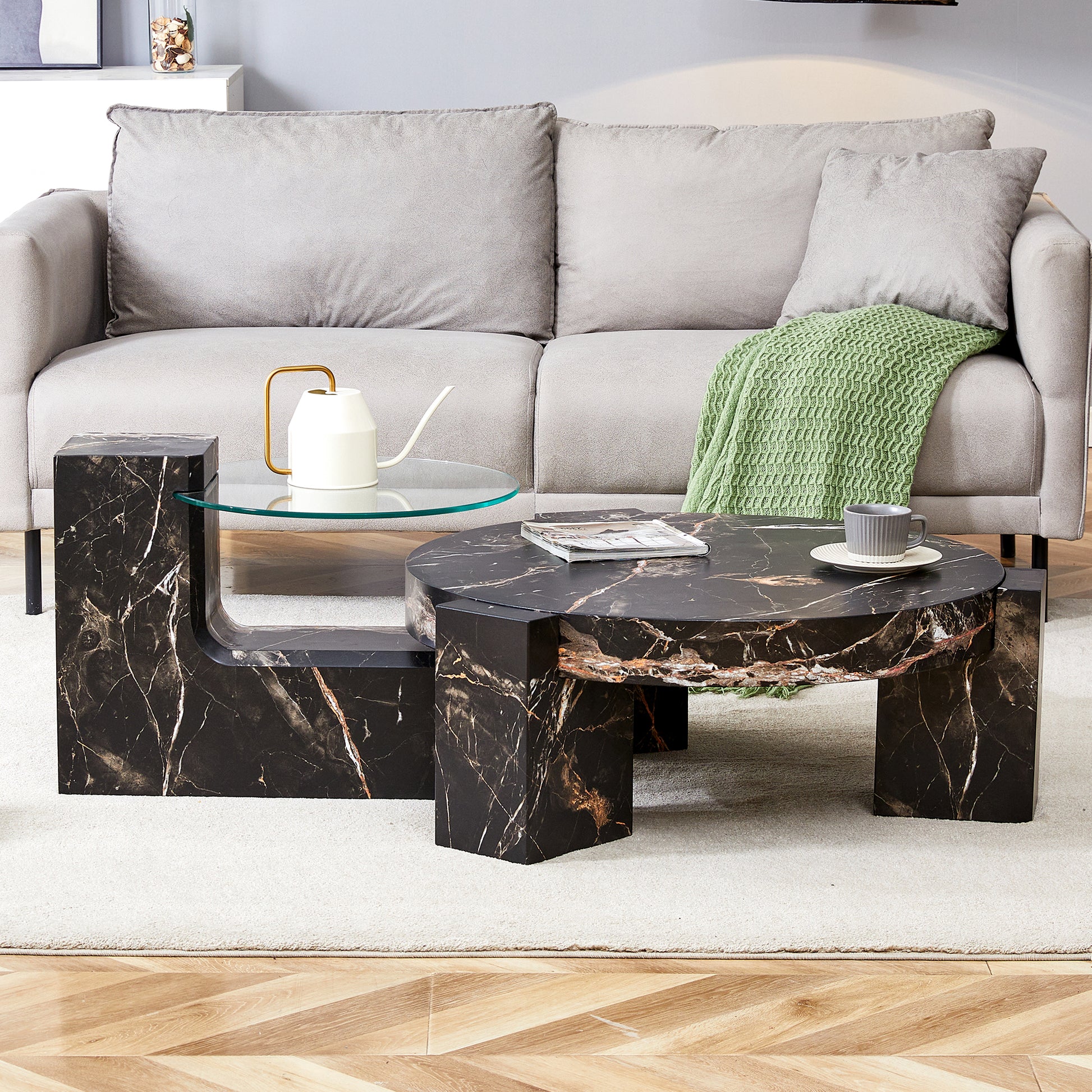 The Detachable Double Decker Coffee Table, The Stylish Design Is More Precious, And The Detachable Design Can Make The Use Of Space More Flexible And Suitable For Various Scenes. Black Mdf