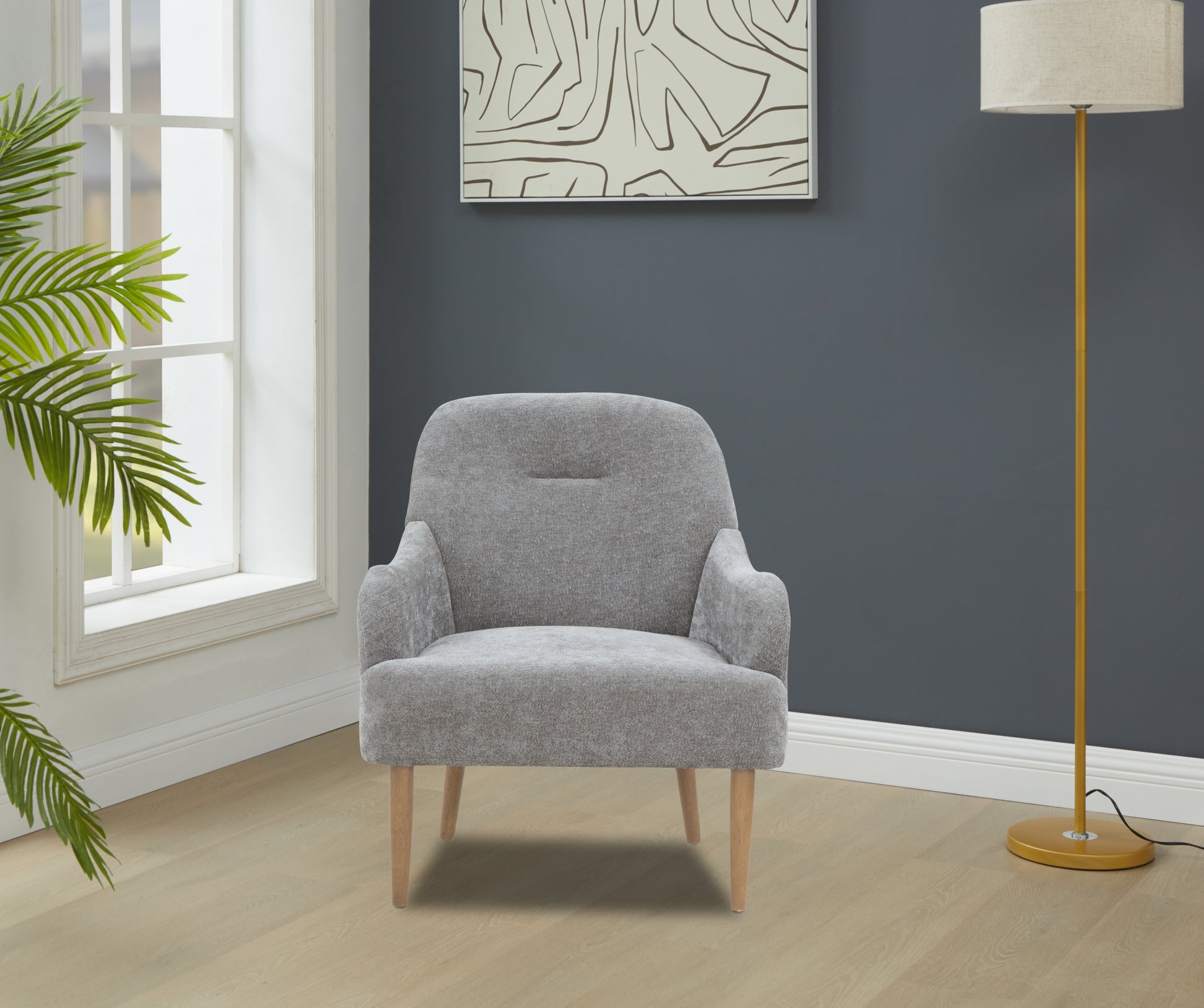 Chenille Armchair, Modern Style Accent Chair With Wood Legs, Comfy Design For Living Room, Bedroom, Office, Gray Gray Foam Wood Fabric