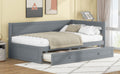 Twin Size Wood Daybed With Trundle And Guardrail, Gray Box Spring Not Required Gray Wood Solid Wood Mdf