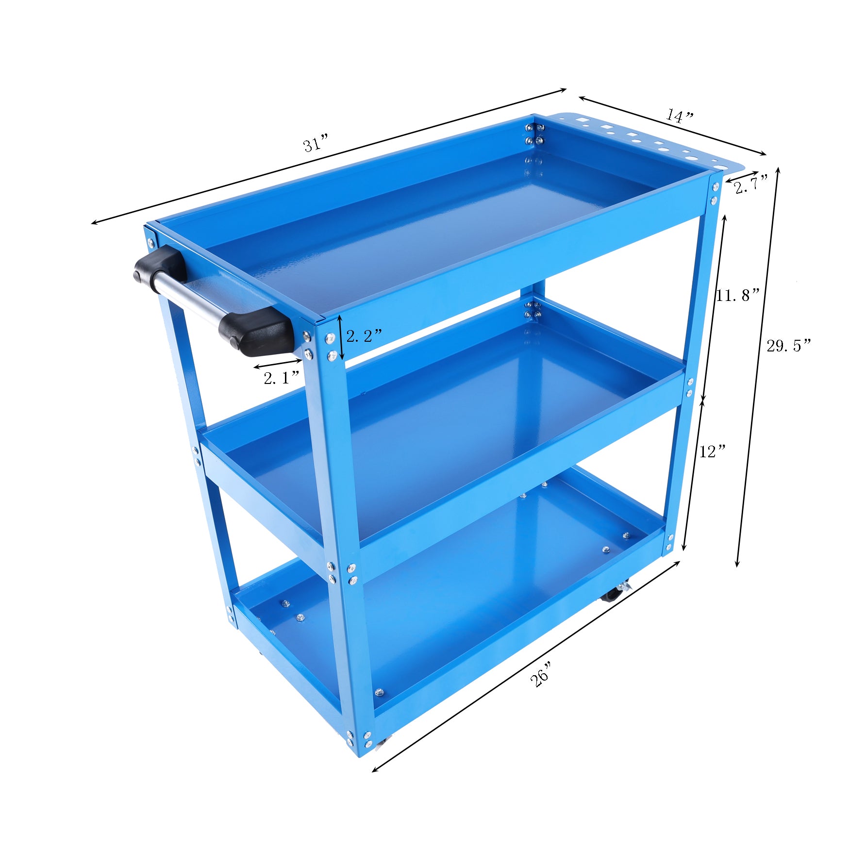 Tool Cart On Wheels, 3 Tier Rolling Mechanic Tool Cart, Heavy Duty Steel Utility Cart W Lockable Wheels, 450 Lbs Capacity Industrial Service Cart For Garage, Warehouse, Workshop Blue Blue Abs Steel