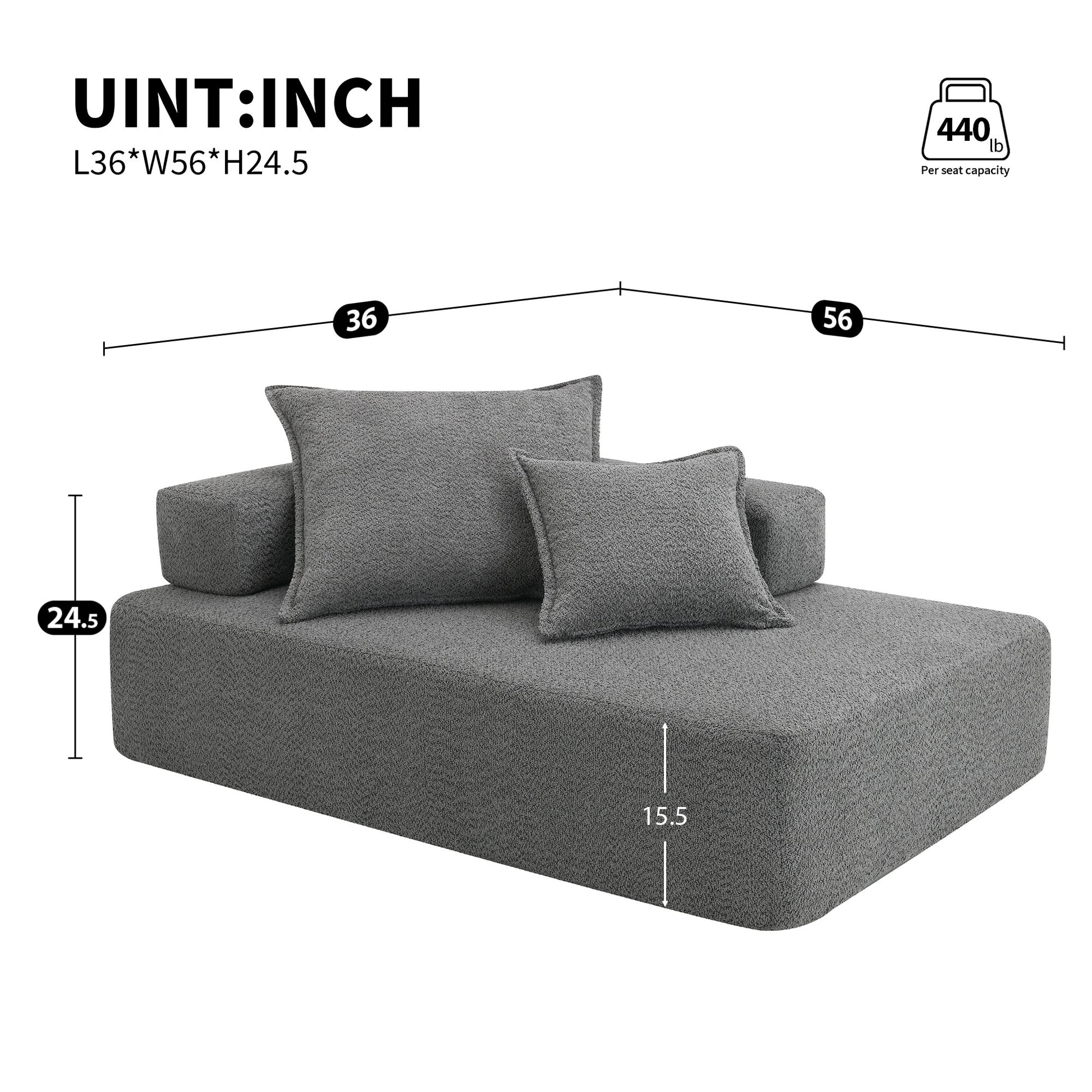 Lounge Frame For Oversized Modular U Shaped Sectional Sofa,Luxury Boucle Floor Couch Set,Convertible Sleeper Couch,Spacious Foam Filled Sofa Bed For Living Room Gray Boucle 1 Seat