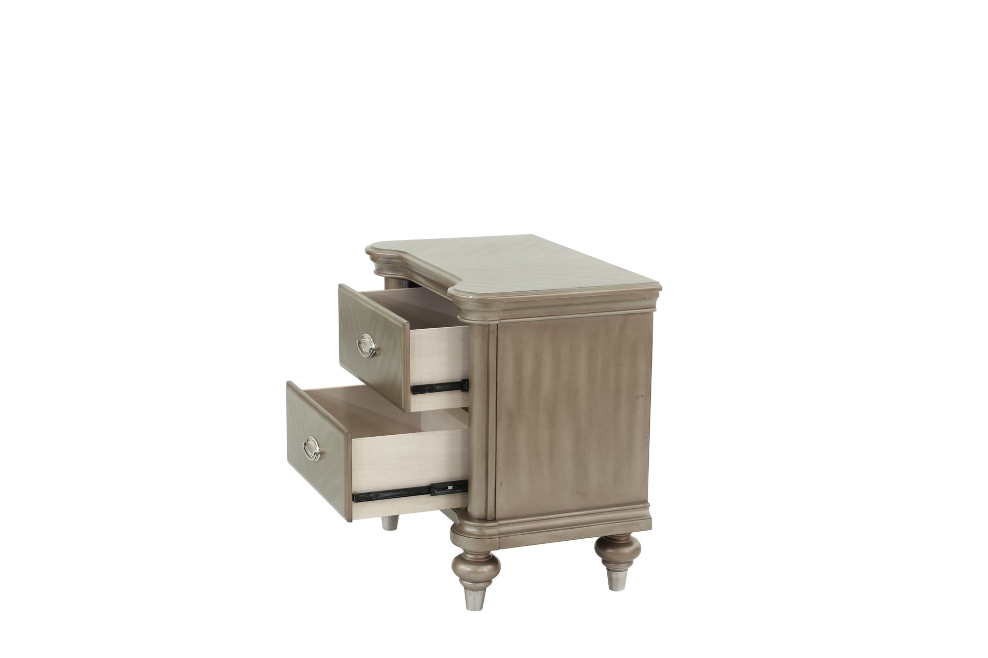 Luxury Classic Antique Silver Champagne Finish 1Pc Nightstand Storage Space Bedside Table Bedroom Furniture Antique Silver 2 Drawers Bedroom Bedside Cabinet