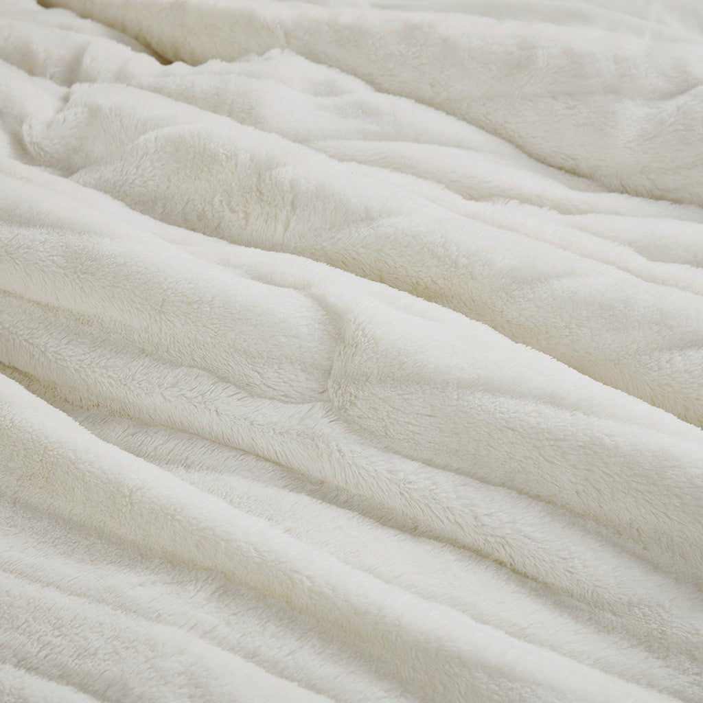 Faux Fur Comforter Set King Ivory Polyester