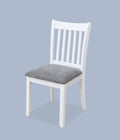Agody Dining Room Furniture White Finish Set Of 2 Seating Chairs Cushion With Grey Color Seats Wooden Back Kitchen Breakfast Chairs, Dining Chair Solid White Dining Room Rubberwood Slat Back