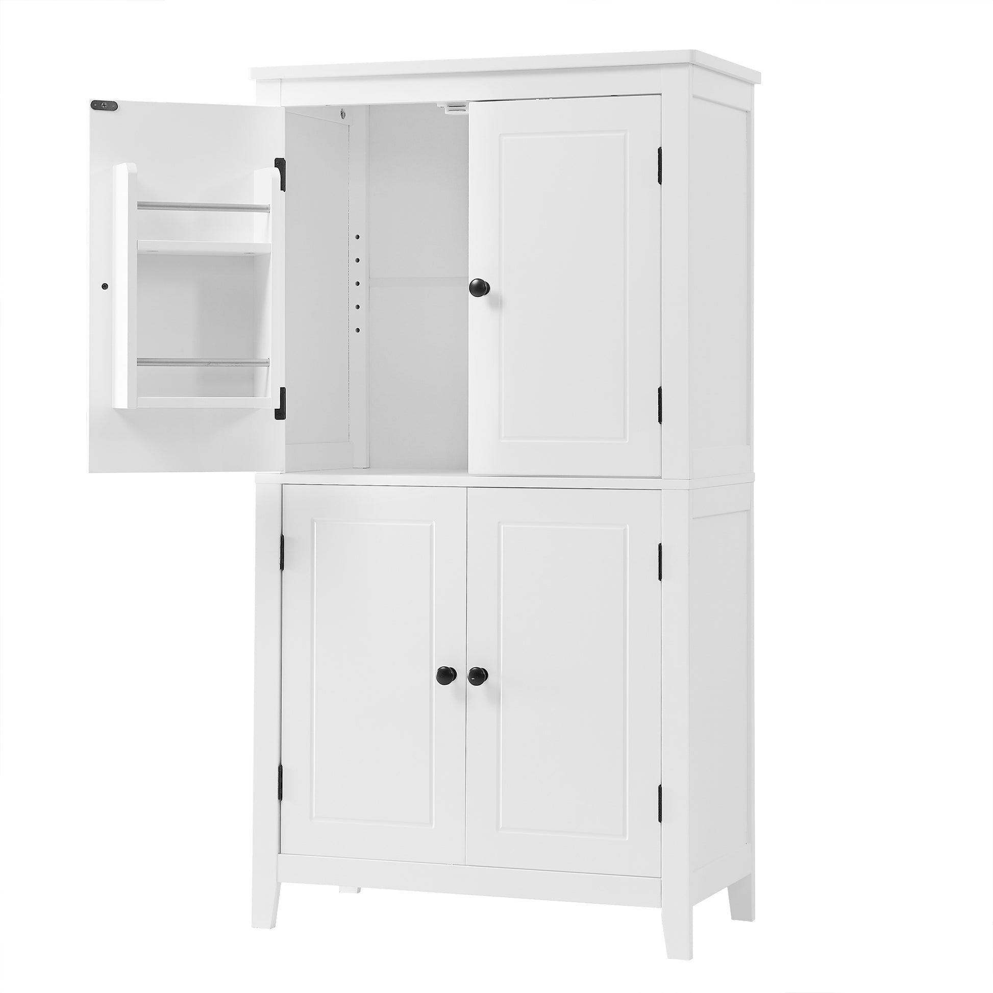 Elegant Bathroom Floor Storage Cabinet, Bathroom Storage Unit, Freestanding Cabinet With 4 Doors, Adjustable Shelves, Adaptable Shelves, White White Mdf