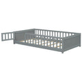 Twin Size Floor Platform Bed With Built In Book Storage Rack, Door,Grey Twin Grey American Design Pine