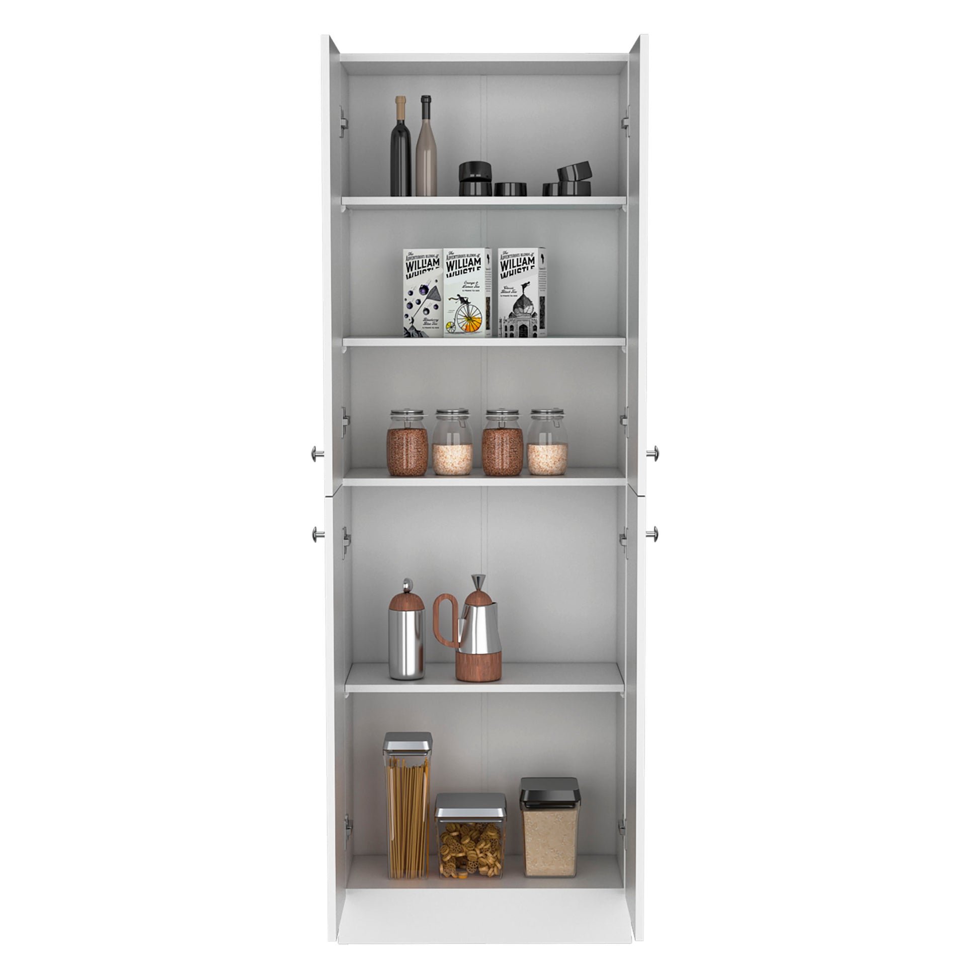 Lynch Kitchen Pantry Storage Cabinet 71" Height, With 4 Doors, 5 Adjustable Shelves, Freestanding Cupboard For Dining Room Living Room, Laundry Freestanding White Kitchen Modern Particle Board Engineered Wood