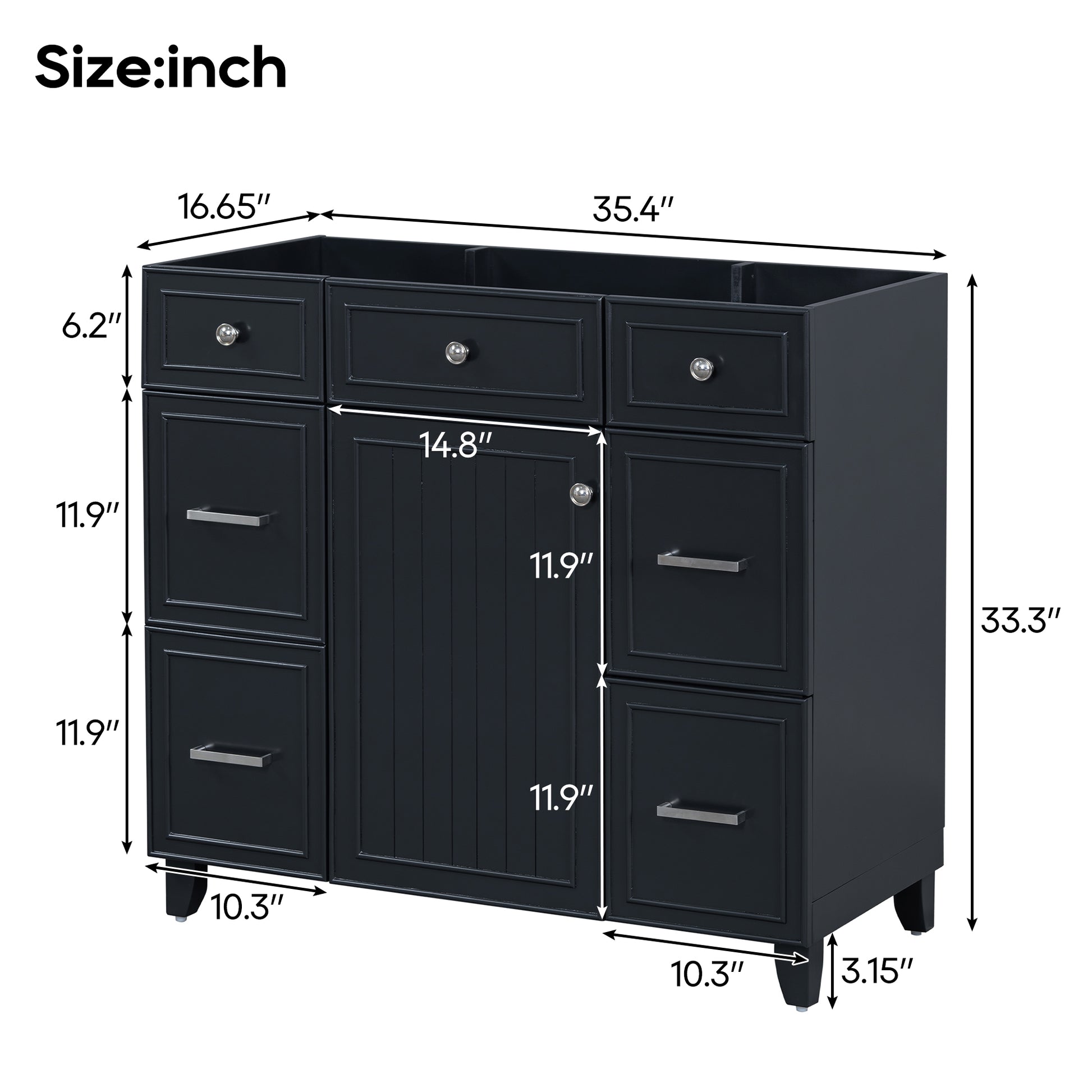 Cabinet Only 36" Bathroom Vanity Black Sink Not Included Black Bathroom Solid Wood Mdf