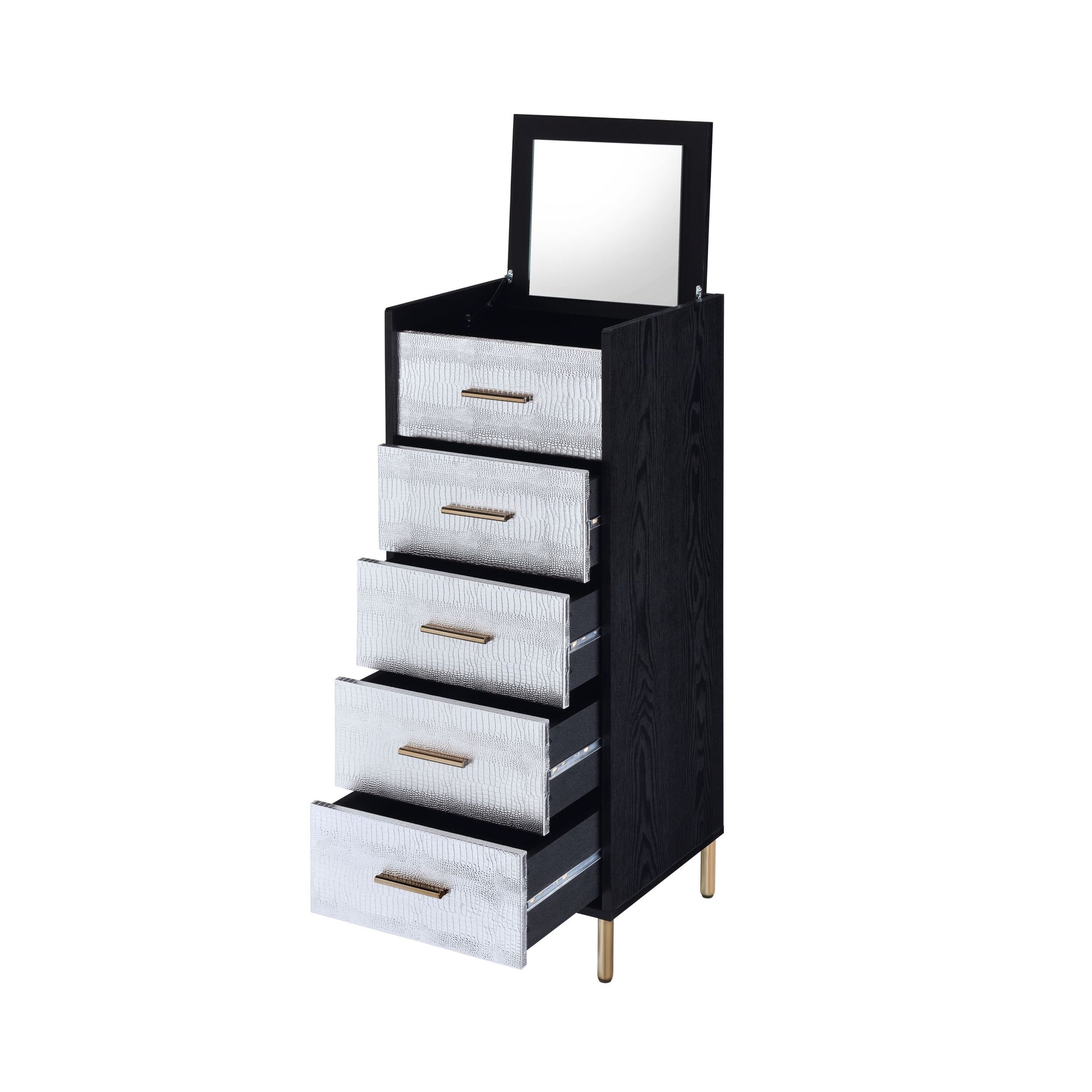 Black And Silver 4 Drawer Jewelry Armoire With Lift Top Black Silver Bedroom Modern Wood Metal