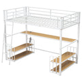 Twin Size Metal Loft Bed With Desk, Storage Shelves And Charging Station, White Box Spring Not Required Twin White Metal Mdf Metal