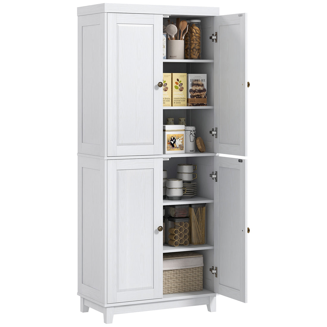 Homcom 72.5" Tall Kitchen Pantry Storage Cabinet, Freestanding Kitchen Cupboard With 4 Soft Close Doors And Adjustable Shelves For Dining Room, Distressed White White Mdf