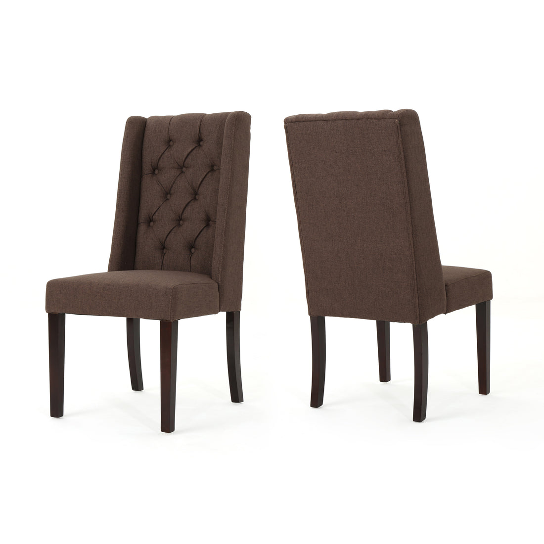 Dining Chair Dark Brown Wood Fabric