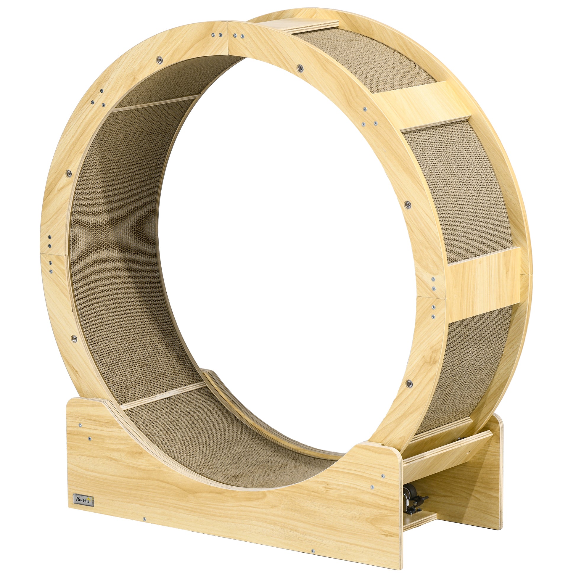 Pawhut Cat Wheel For Indoor Cats, 36" Cat Treadmill With Scratching Pads, Cat Exercise Running Wheel With Brake For Health And Fitness, Oak Oak Wood