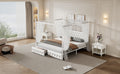 King Size Metal Canopy Platform Bed With Upholstered Headboard And Two Storage Drawers, White King White Metal