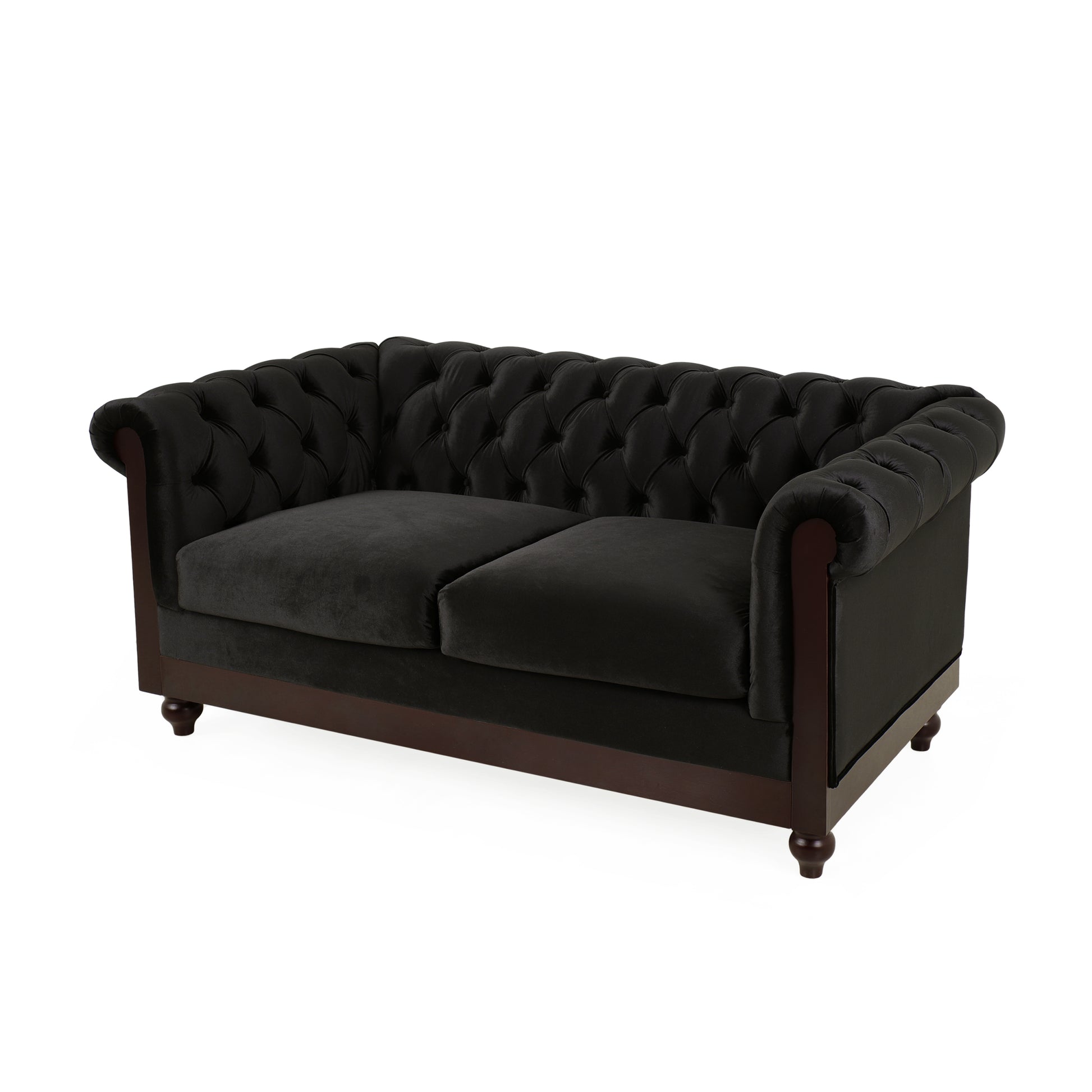 Vivalux 59.44" Chesterfield Velvet Loveseat Sofa,2 Person Rolled Arm Dutch Plush Upholstered Sofa Couch With Tufted Button For Living Room, Bedroom, Small Places,Black Black Espresso Velvet Wood Primary Living Space Soft Tufted Back Casual,Classic Pine