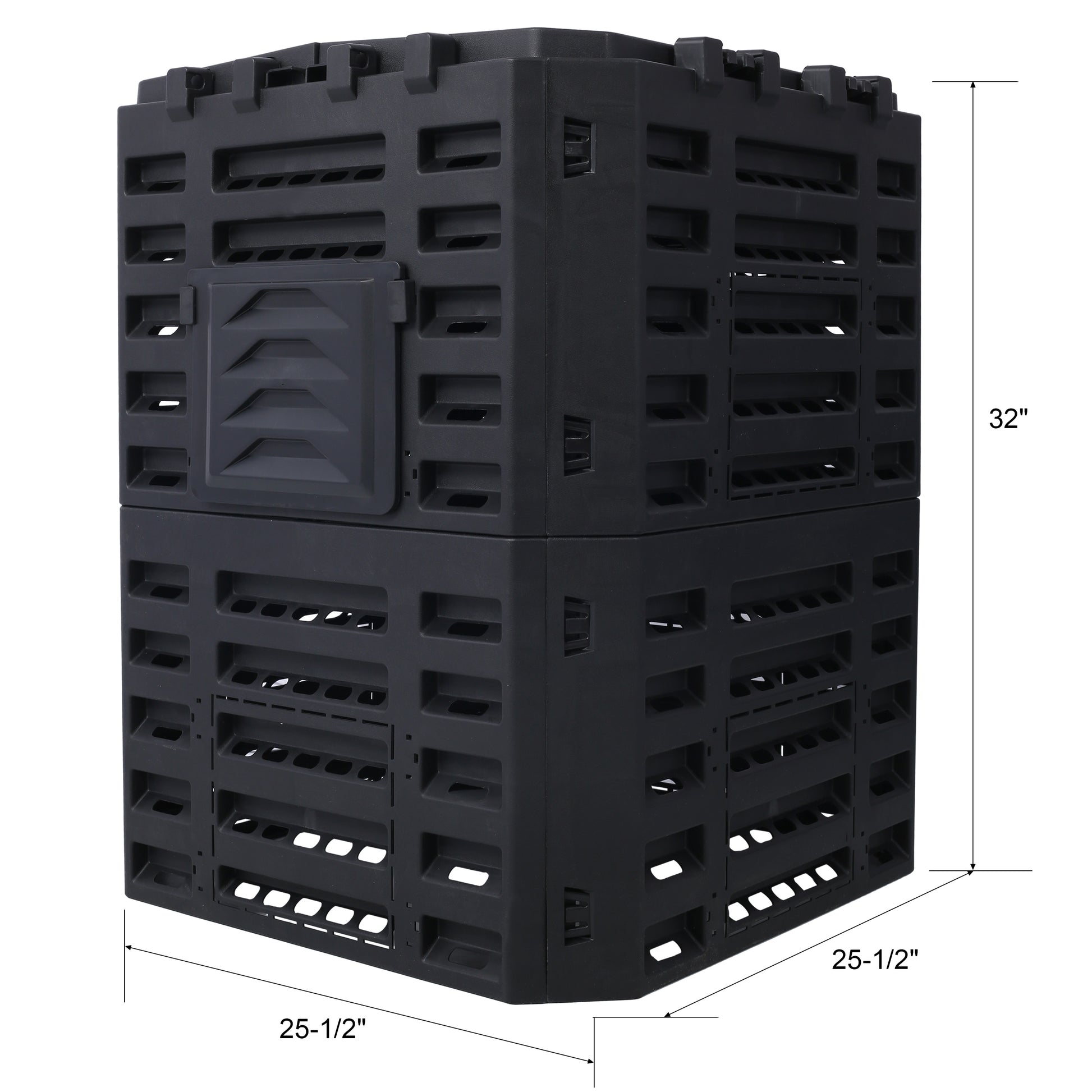 Garden Composter Bin Made From Recycled Plastic 90 Gallons 340Liter Large Compost Bin Create Fertile Soil With Easy Assembly, Lightweight, Aerating Outdoor Compost Box Black Plastic