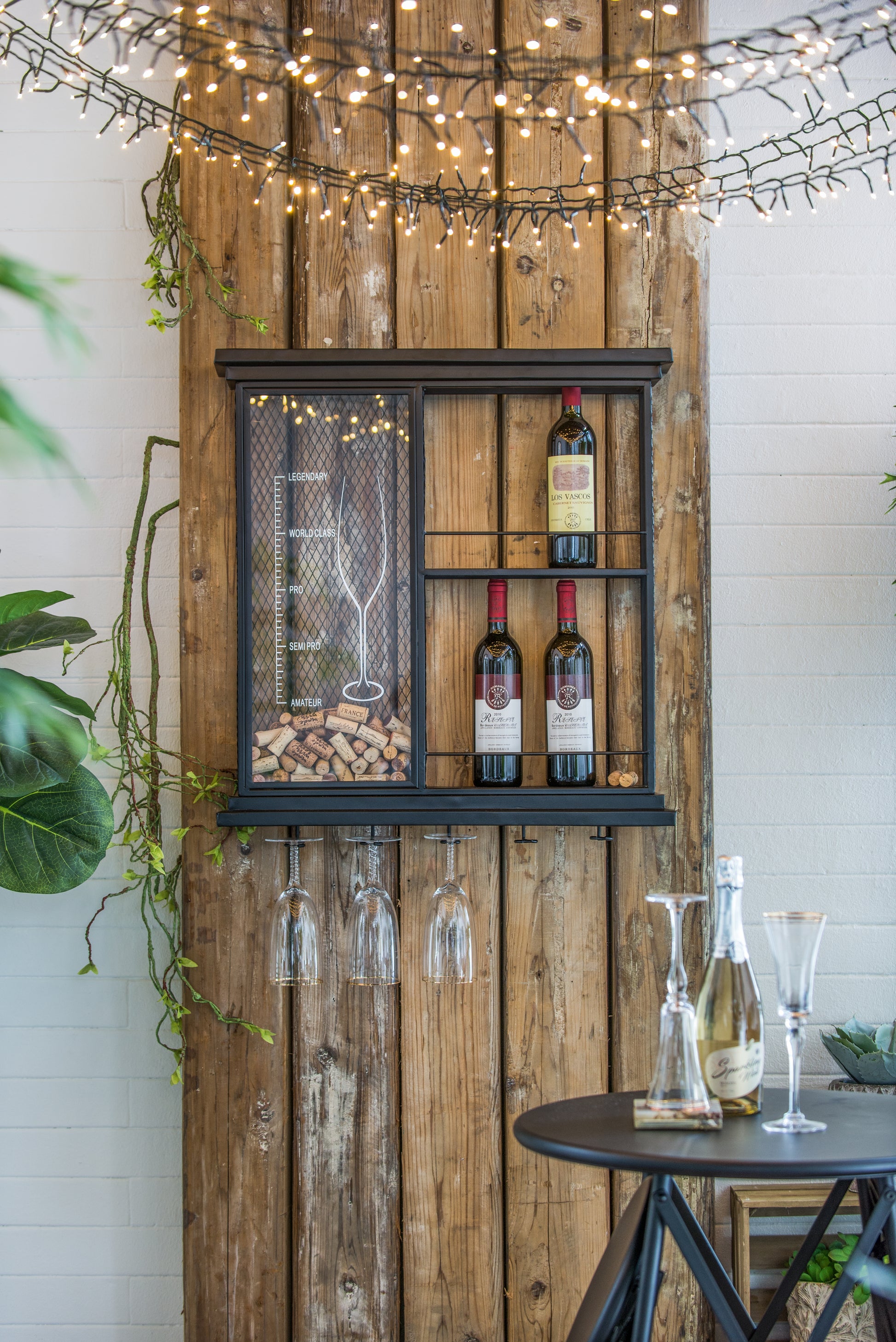 26X5.1X28.3" Black Floating Wine Bar Shelf With Glass Holder And Display Shelves Black Iron