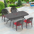 Cushions In Random Colors 5 Piece Set Of Cast Aluminum Patio Furniture With Cushions Yes Dining Set Black Seats 4 Rust Resistant Frame Water Resistant Cushion Garden & Outdoor Complete Patio Sets Aluminium