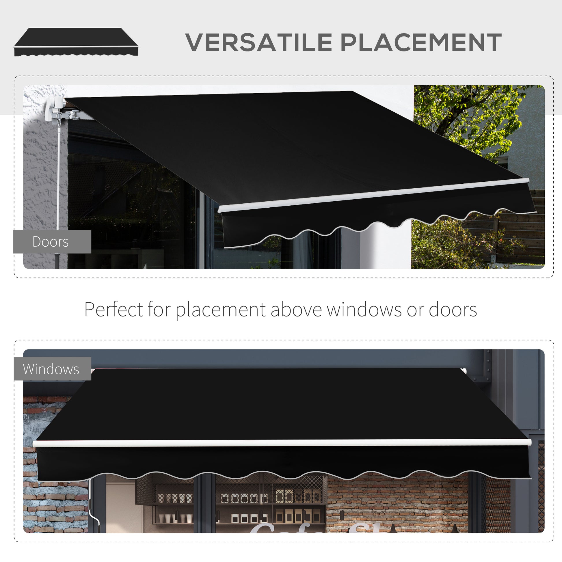 Outsunny 8' X 7' Patio Retractable Awning, Manual Exterior Sun Shade Deck Window Cover, Black Black Aluminum