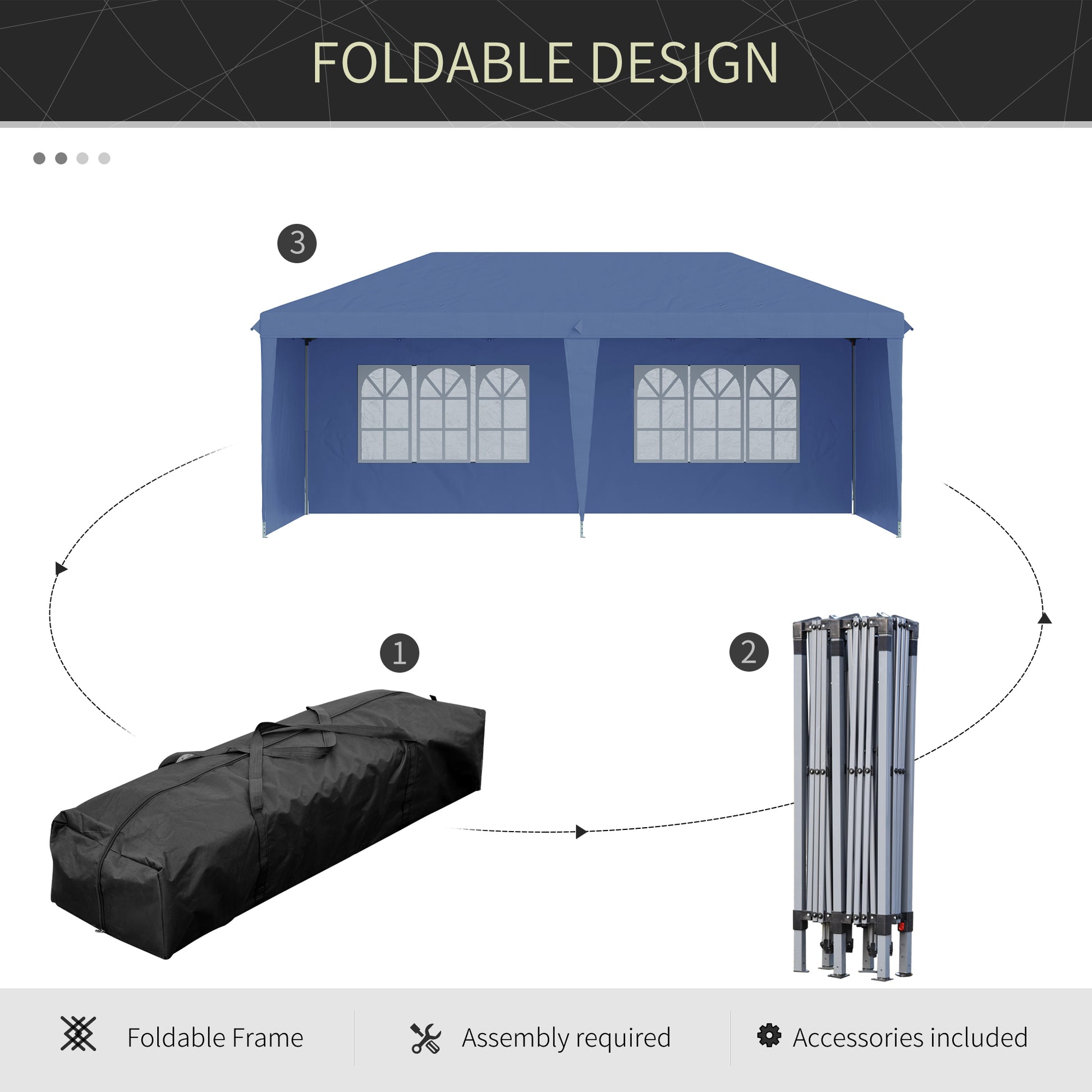 Outsunny 10' X 20' Pop Up Canopy Tent With 4 Sidewalls, Heavy Duty Tents For Parties, Outdoor Instant Gazebo With Carry Bag, For Outdoor, Garden, Patio, Blue Blue Steel