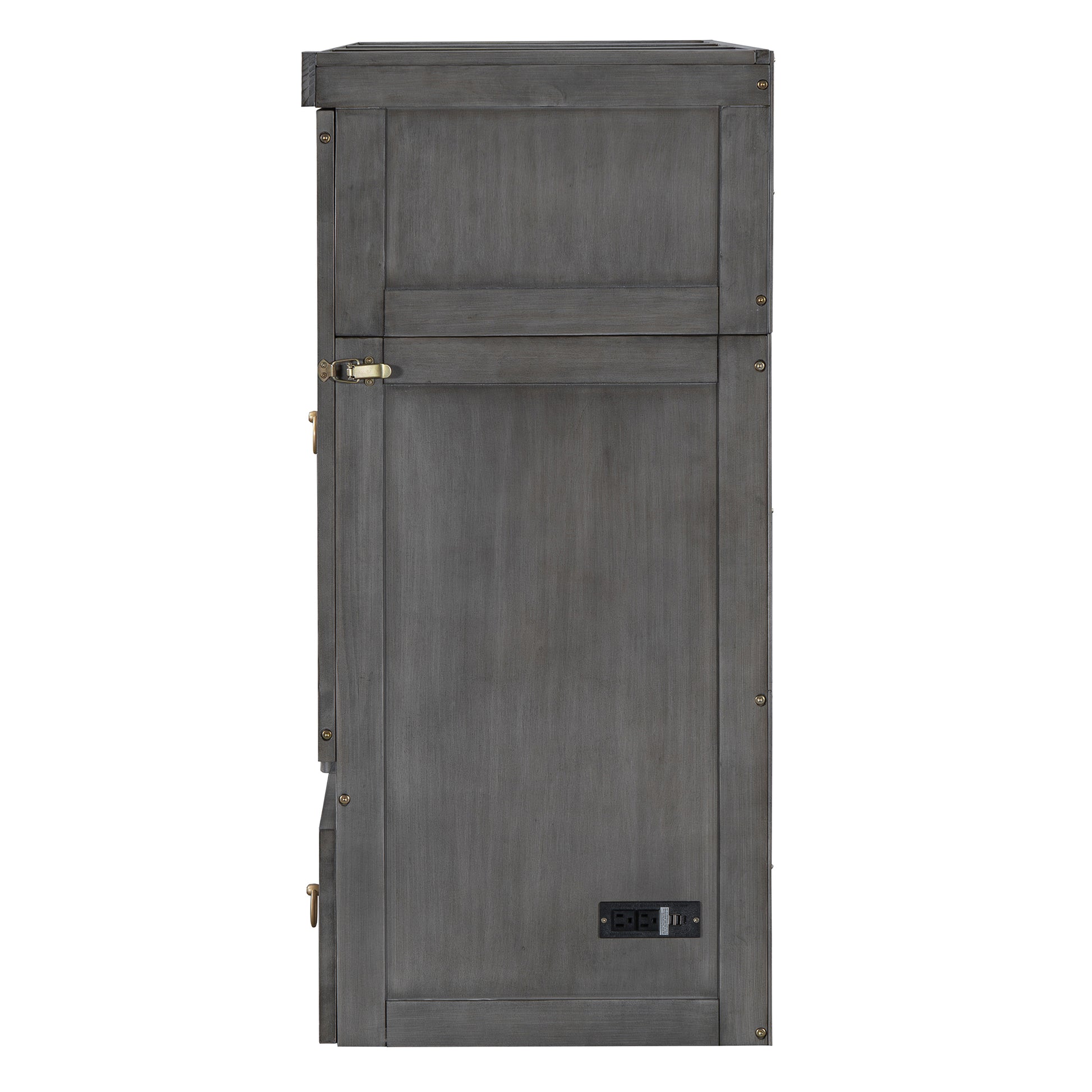 Queen Size Murphy Bed With Usb Port And A Large Drawer, Gray Gray Solid Wood Mdf