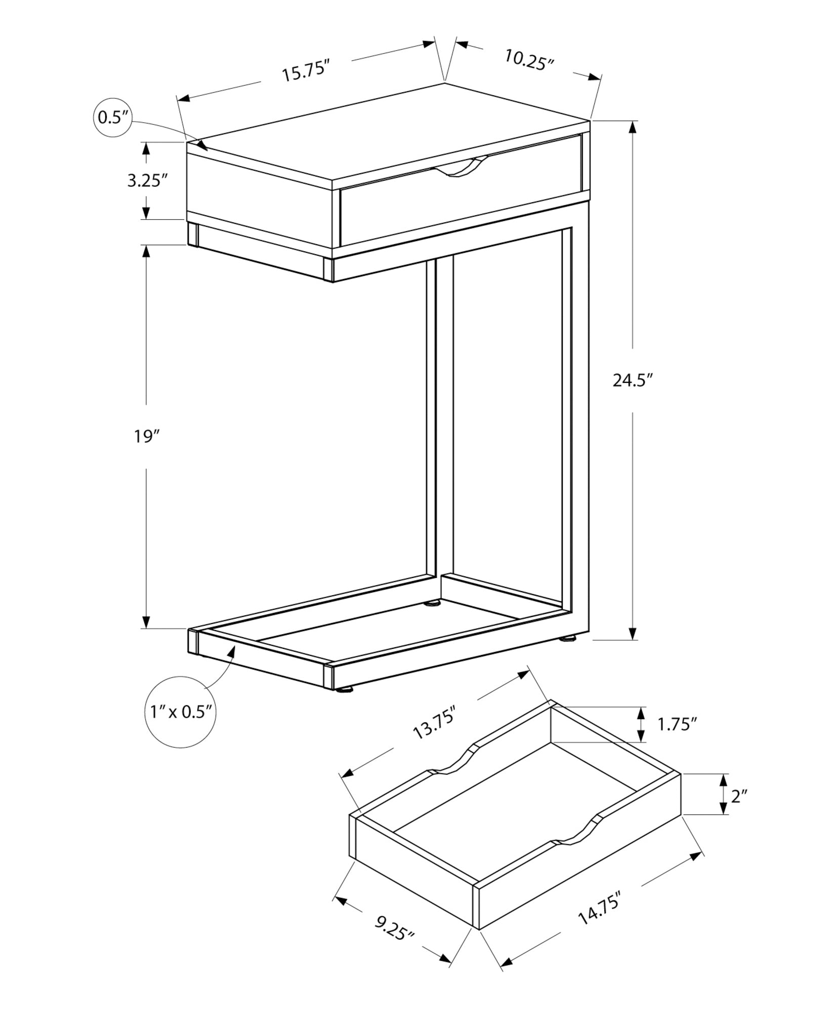 Accent Table, C Shaped, End, Side, Snack, Storage Drawer, Living Room, Bedroom, Glossy White Laminate, Chrome Metal, Contemporary, Modern White Particle Board