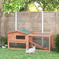 Pawhut Rabbit Hutch 2 Story Bunny Cage Small Animal House With Slide Out Tray, Detachable Run, For Indoor Outdoor, 61.5